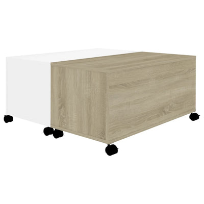 Coffee Table White and Sonoma Oak 75x75x38 cm Engineered Wood Payday Deals