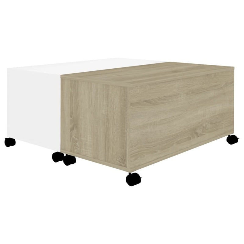 Coffee Table White and Sonoma Oak 75x75x38 cm Engineered Wood Payday Deals