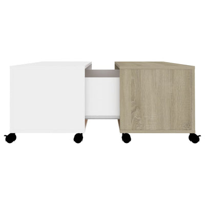 Coffee Table White and Sonoma Oak 75x75x38 cm Engineered Wood Payday Deals