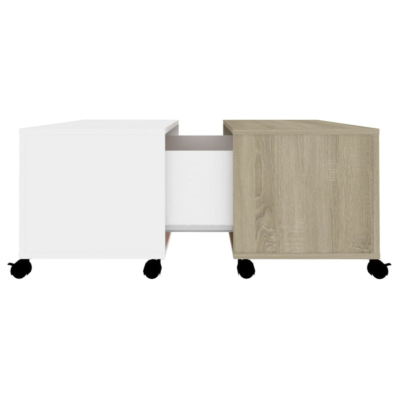 Coffee Table White and Sonoma Oak 75x75x38 cm Engineered Wood Payday Deals