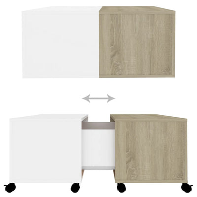 Coffee Table White and Sonoma Oak 75x75x38 cm Engineered Wood Payday Deals