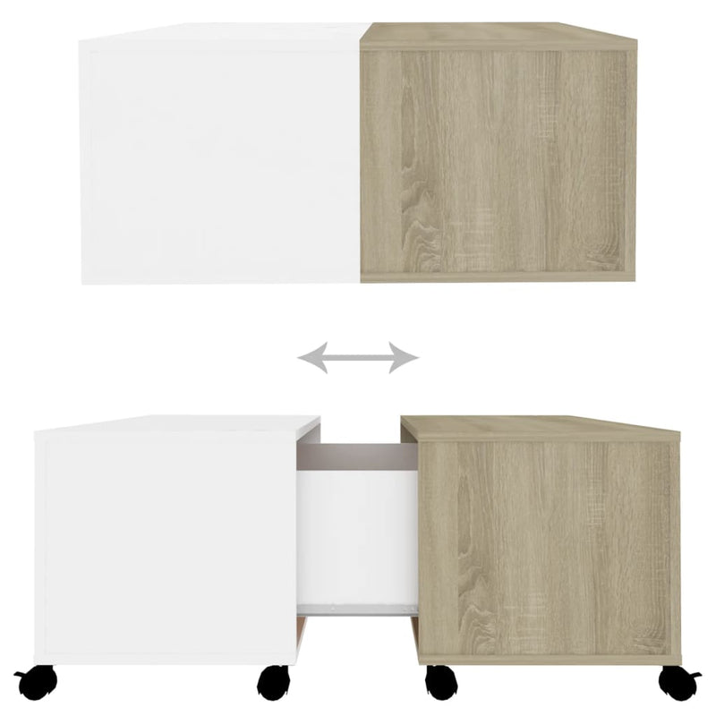 Coffee Table White and Sonoma Oak 75x75x38 cm Engineered Wood Payday Deals