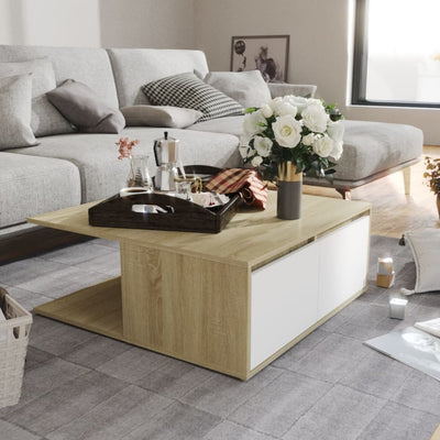 Coffee Table White and Sonoma Oak 80x80x31 cm Engineered Wood