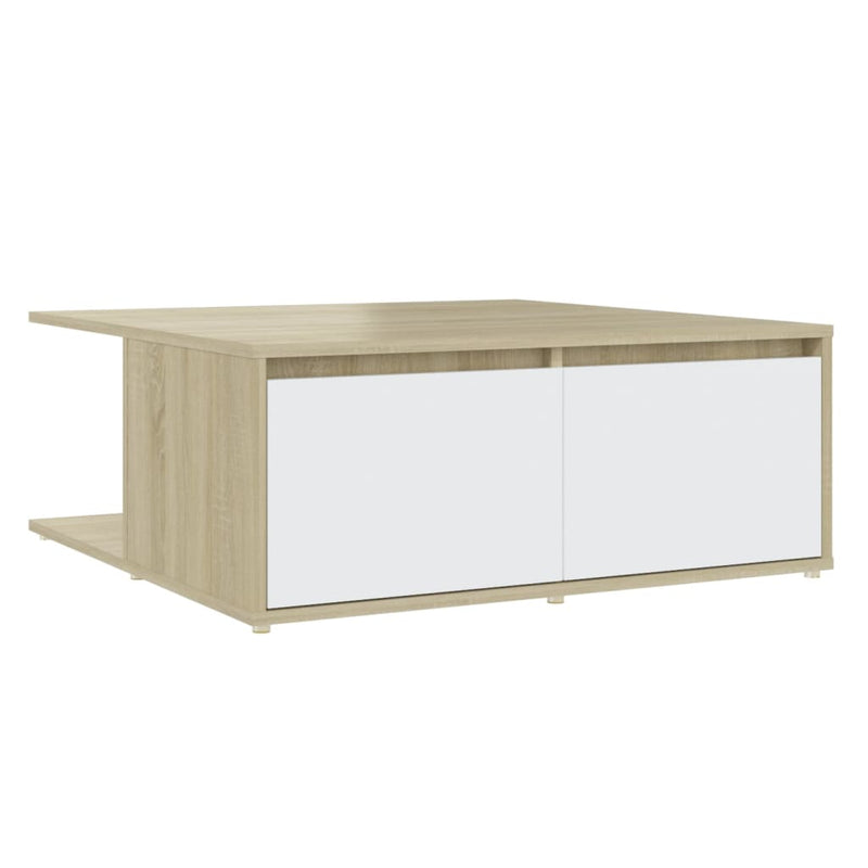 Coffee Table White and Sonoma Oak 80x80x31 cm Engineered Wood Payday Deals