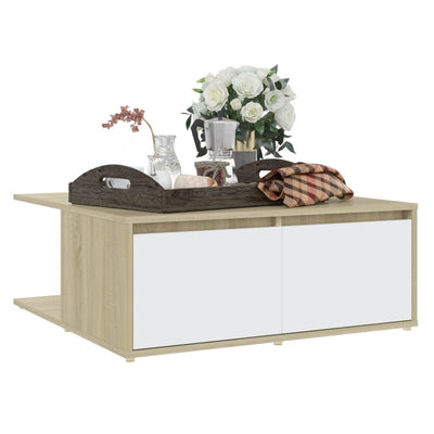 Coffee Table White and Sonoma Oak 80x80x31 cm Engineered Wood Payday Deals