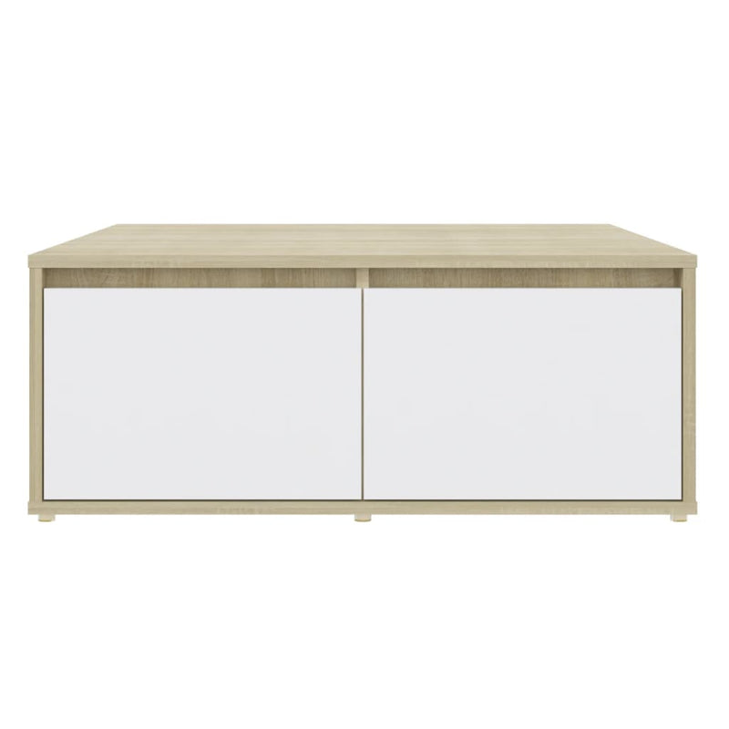 Coffee Table White and Sonoma Oak 80x80x31 cm Engineered Wood Payday Deals