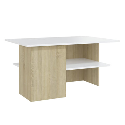 Coffee Table White and Sonoma Oak 90x60x46.5 cm Engineered Wood Payday Deals
