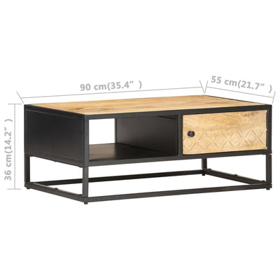 Coffee Table with Carved Door 90x55x36 cm Rough Mango Wood Payday Deals