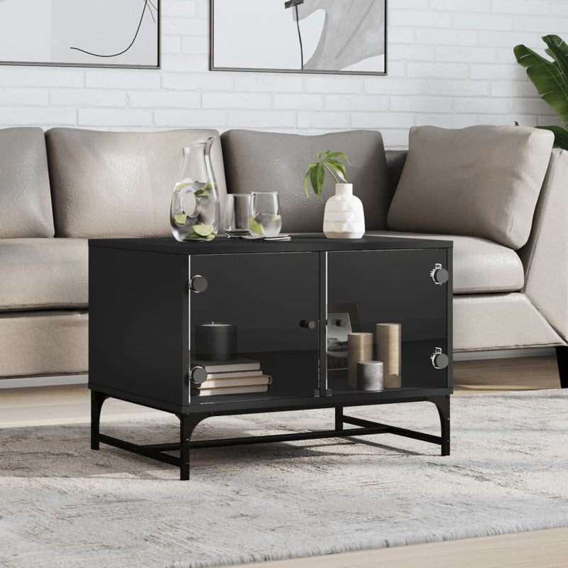 Coffee Table with Glass Doors Black 68.5x50x50 cm Payday Deals