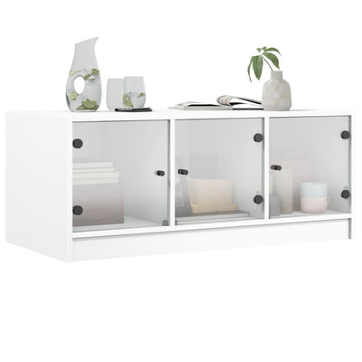 Coffee Table with Glass Doors White 102x50x42 cm Payday Deals