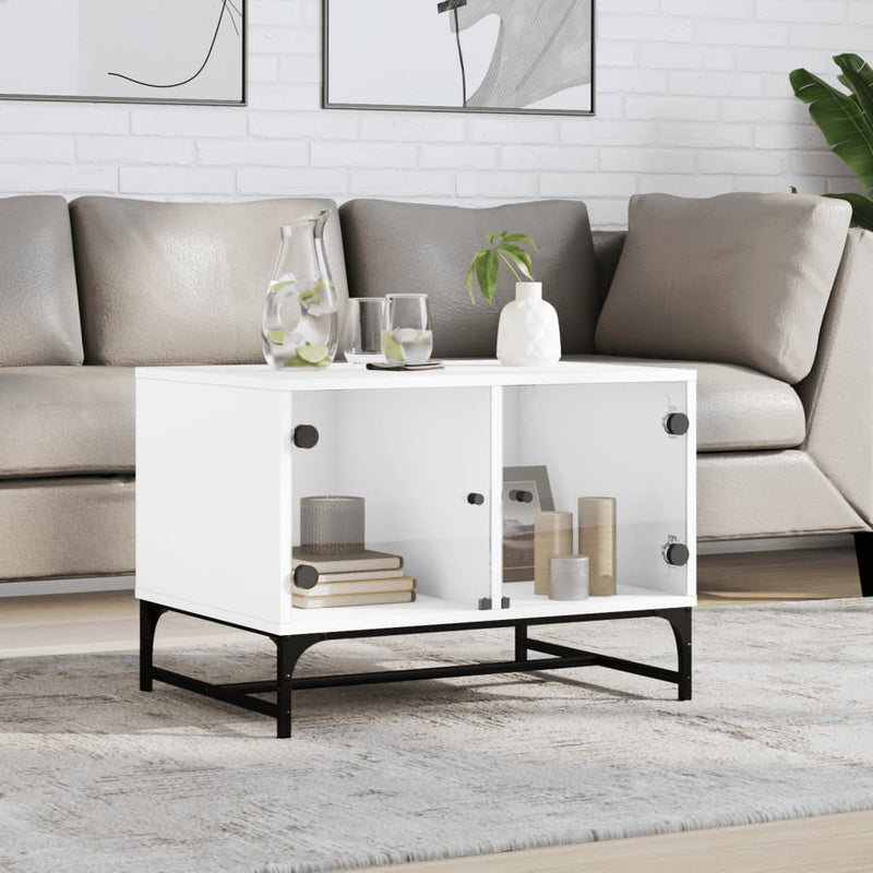 Coffee Table with Glass Doors White 68.5x50x50 cm Payday Deals