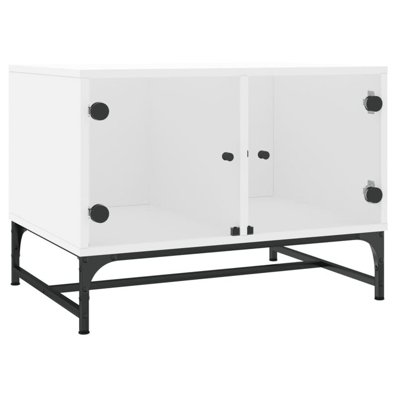 Coffee Table with Glass Doors White 68.5x50x50 cm Payday Deals