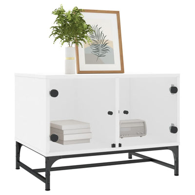 Coffee Table with Glass Doors White 68.5x50x50 cm Payday Deals