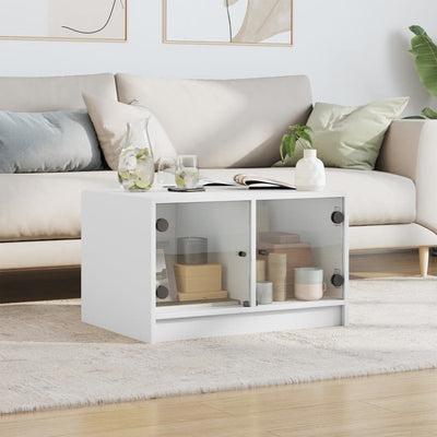 Coffee Table with Glass Doors White 68x50x42 cm Payday Deals