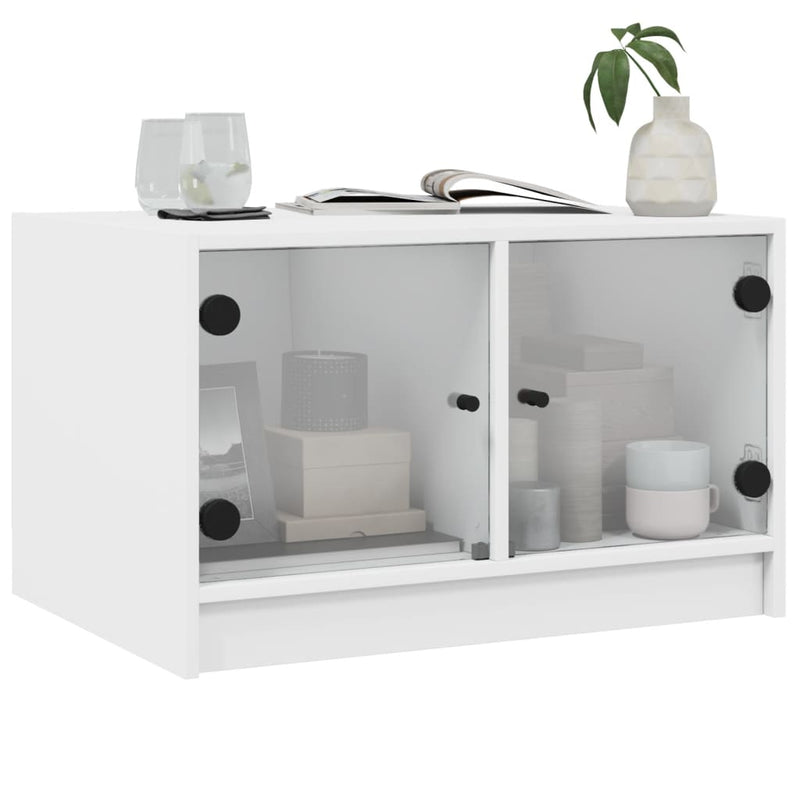 Coffee Table with Glass Doors White 68x50x42 cm Payday Deals