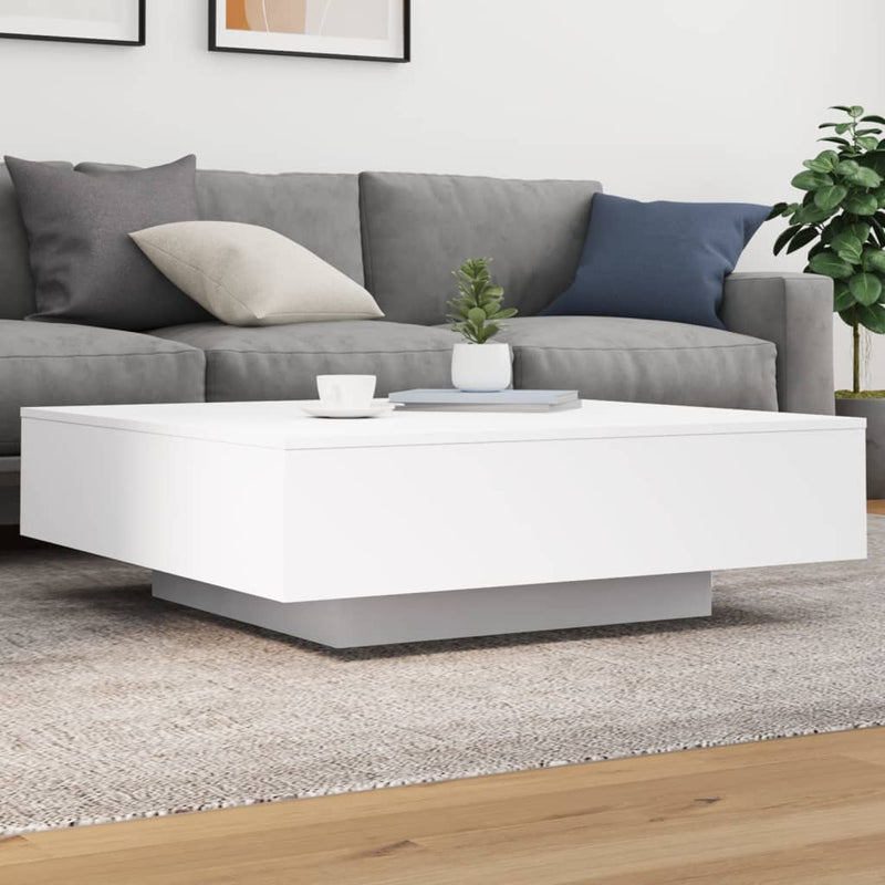 Coffee Table with LED Lights White 100x100x31 cm Payday Deals