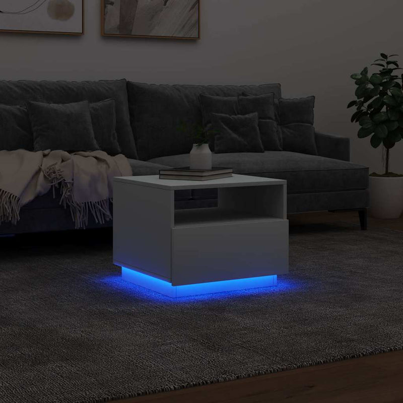 Coffee Table with LED Lights White 50x49x40 cm Payday Deals