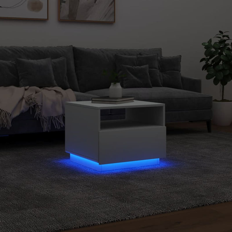 Coffee Table with LED Lights White 50x49x40 cm Payday Deals