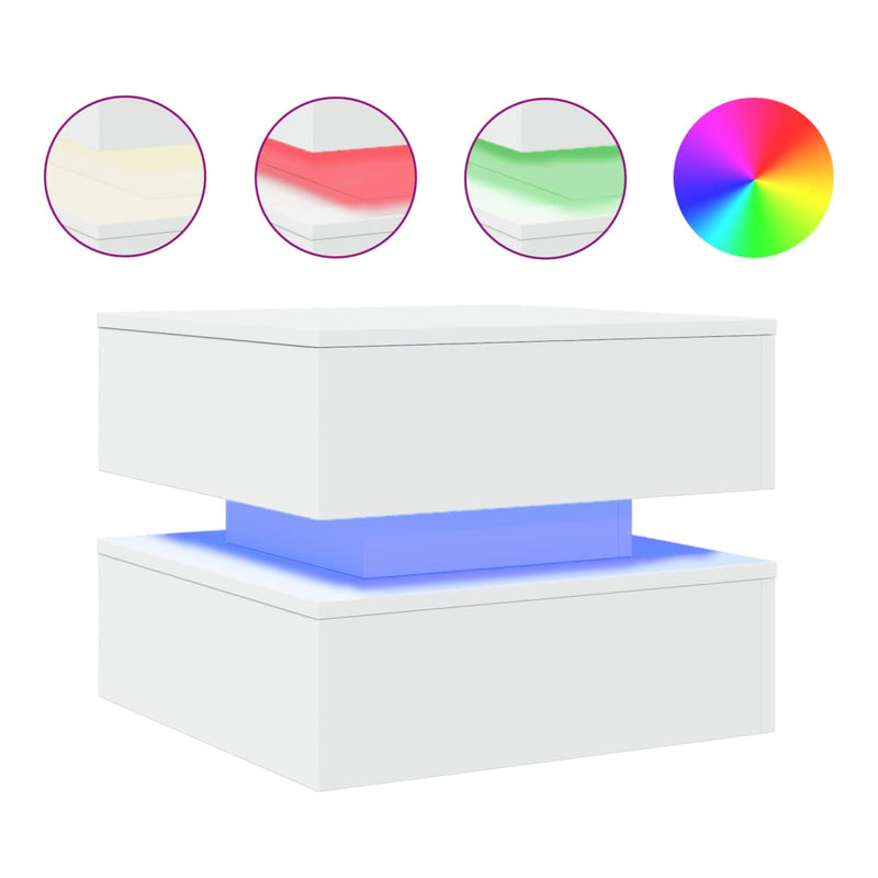 Coffee Table with LED Lights White 50x50x40 cm Payday Deals