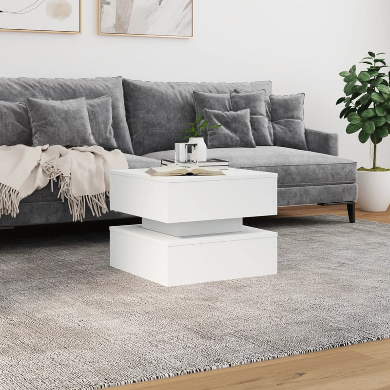 Coffee Table with LED Lights White 50x50x40 cm Payday Deals