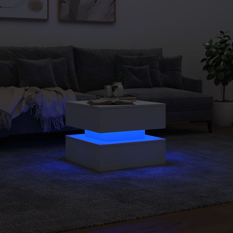 Coffee Table with LED Lights White 50x50x40 cm Payday Deals