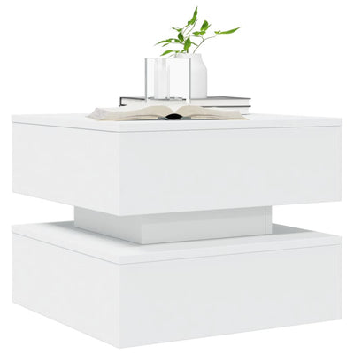 Coffee Table with LED Lights White 50x50x40 cm Payday Deals