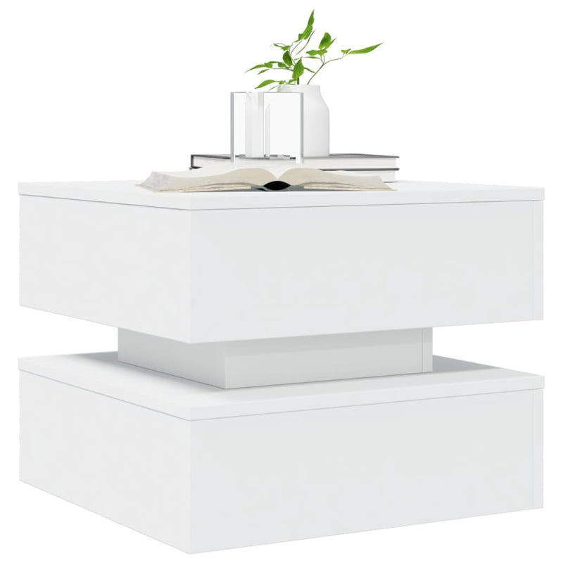 Coffee Table with LED Lights White 50x50x40 cm Payday Deals