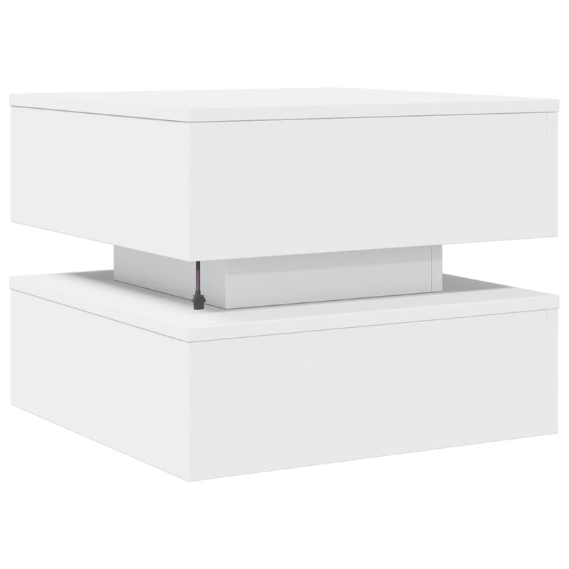 Coffee Table with LED Lights White 50x50x40 cm Payday Deals