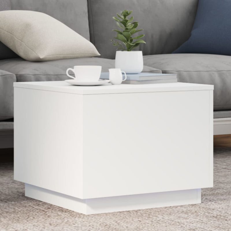 Coffee Table with LED Lights White 50x50x40 cm Payday Deals