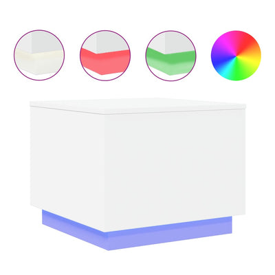 Coffee Table with LED Lights White 50x50x40 cm Payday Deals