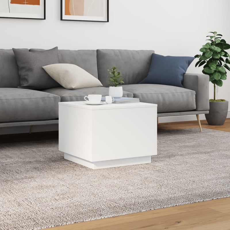 Coffee Table with LED Lights White 50x50x40 cm Payday Deals