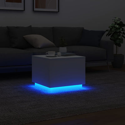 Coffee Table with LED Lights White 50x50x40 cm Payday Deals