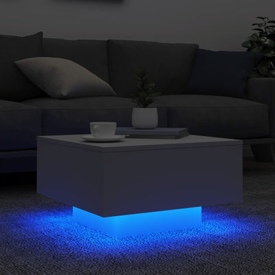 Coffee Table with LED Lights White 55x55x31 cm Payday Deals