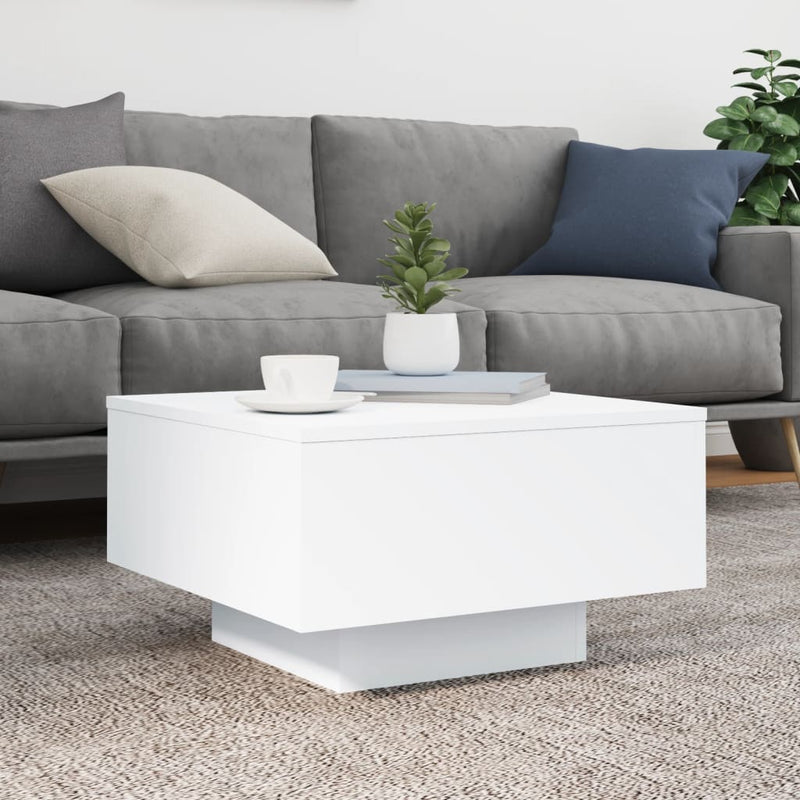 Coffee Table with LED Lights White 55x55x31 cm Payday Deals