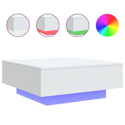 Coffee Table with LED Lights White 80x80x31 cm Payday Deals