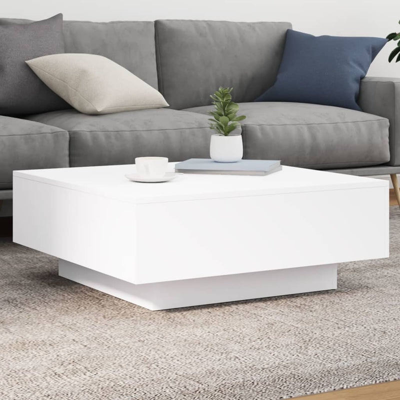 Coffee Table with LED Lights White 80x80x31 cm Payday Deals