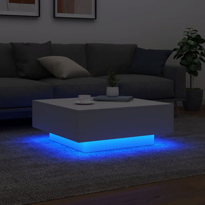 Coffee Table with LED Lights White 80x80x31 cm Payday Deals