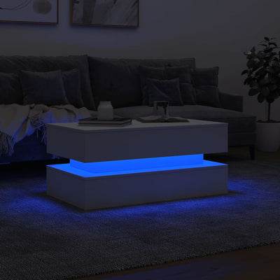 Coffee Table with LED Lights White 90x50x40 cm Payday Deals