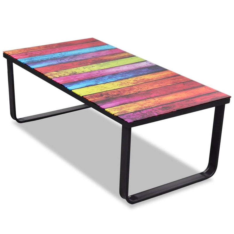 Coffee Table with Rainbow Printing Glass Top Payday Deals