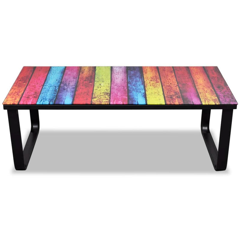 Coffee Table with Rainbow Printing Glass Top Payday Deals