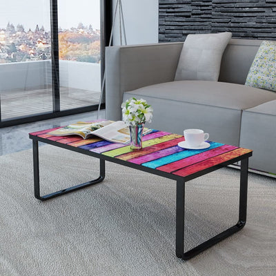 Coffee Table with Rainbow Printing Glass Top Payday Deals