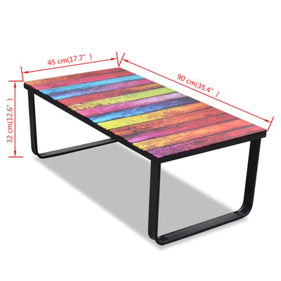 Coffee Table with Rainbow Printing Glass Top Payday Deals