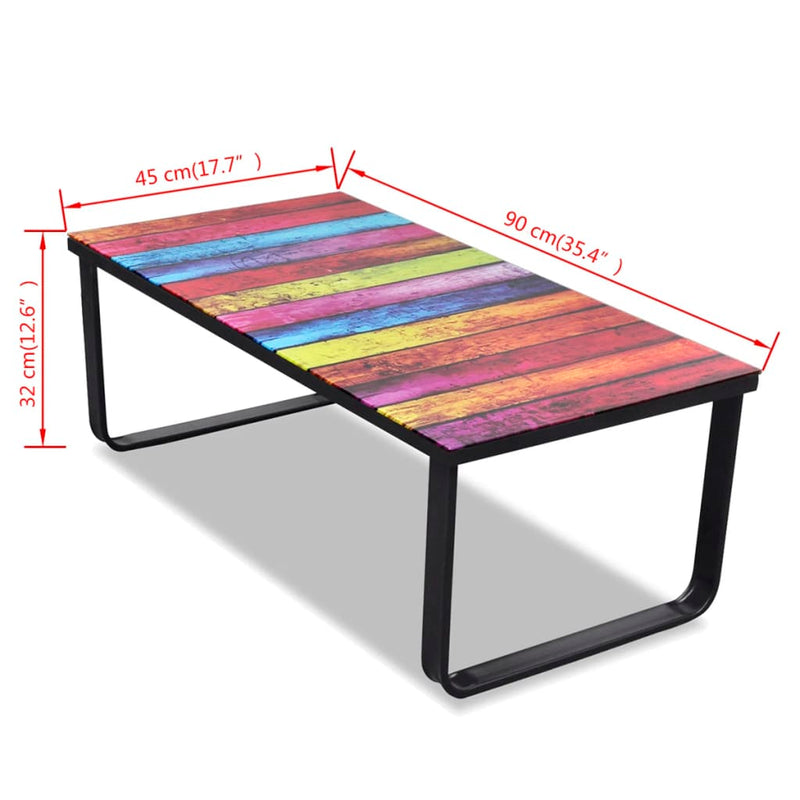 Coffee Table with Rainbow Printing Glass Top Payday Deals