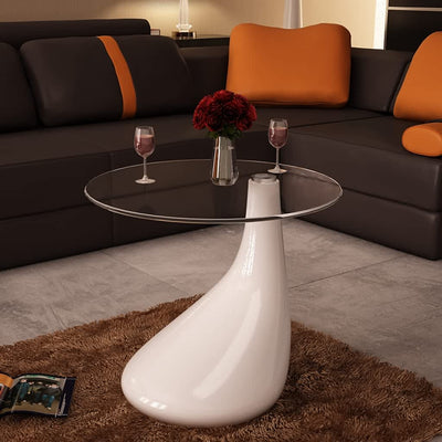 Coffee Table with Round Glass Top High Gloss White Payday Deals