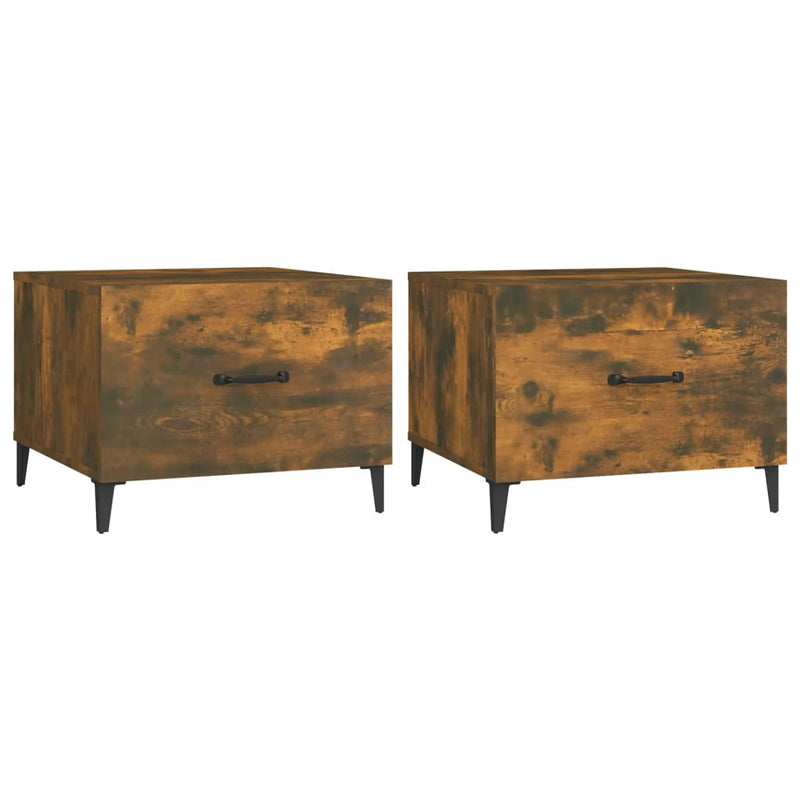 Coffee Tables with Metal Legs 2 pcs Smoked Oak 50x50x40 cm Payday Deals