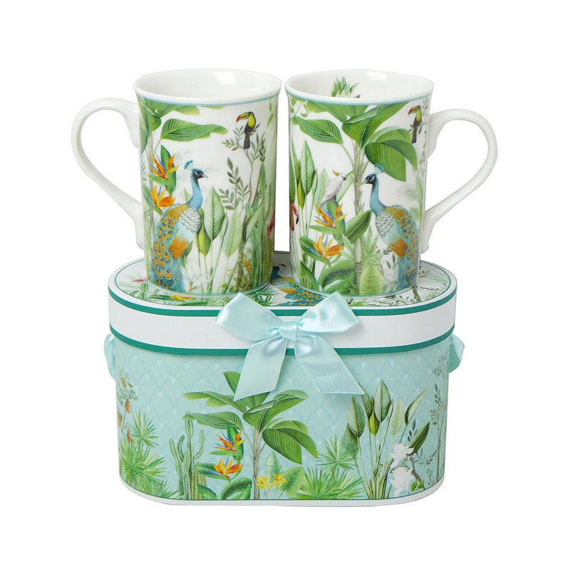 Coffee Tea Mug 2 Piece Gift Set Rainforrest And Birds Design Payday Deals