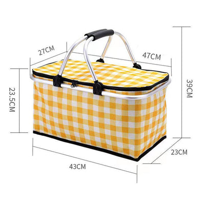Collapsible Outdoor Camping Portable Insulated Picnic Basket Camping Picnic Ice Pack(Green Grid) Payday Deals