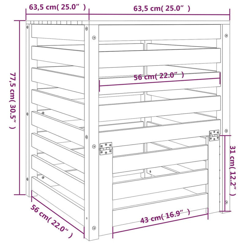 Composter Grey 63.5x63.5x77.5 cm Solid Wood Pine Payday Deals