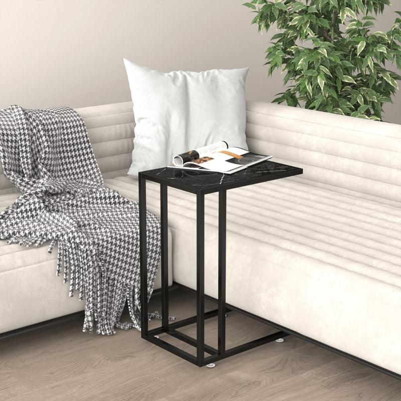 Computer Side Table Black Marble 50x35x65 cm Tempered Glass Payday Deals