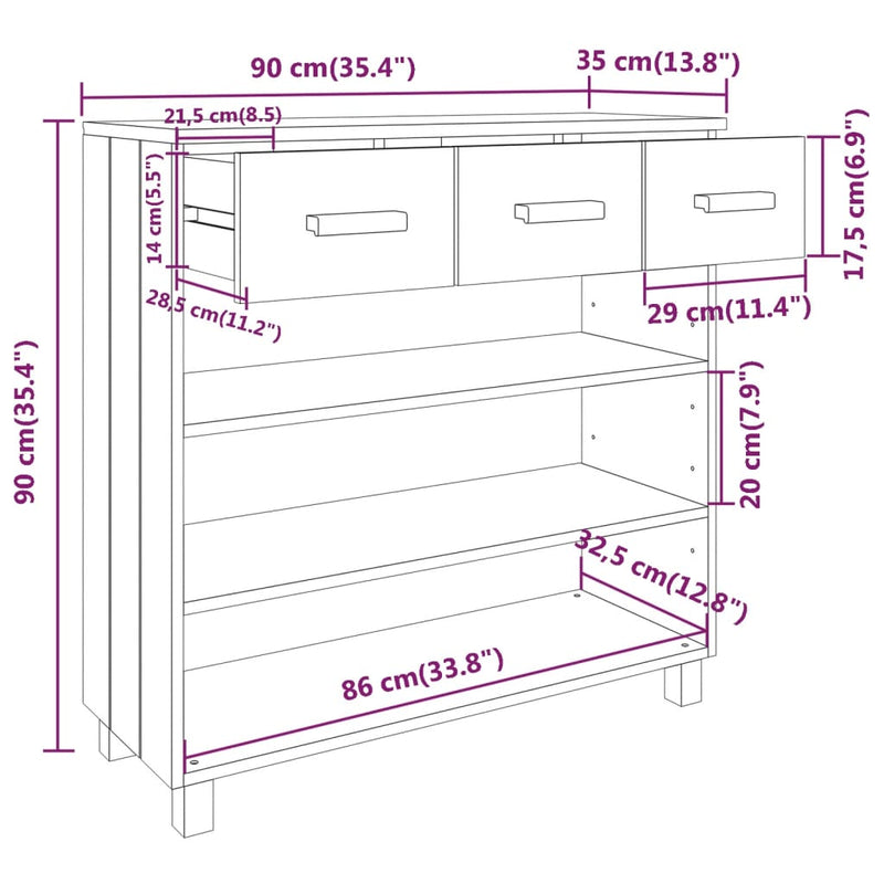 Console Table White 90x35x90 cm Solid Wood Pine Payday Deals